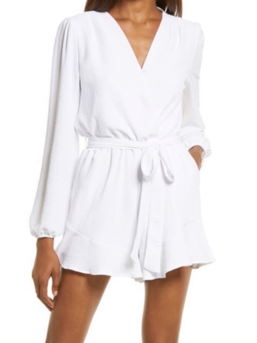 NWOT Fraiche By J White Long-Sleeve Tie-Waist Romper